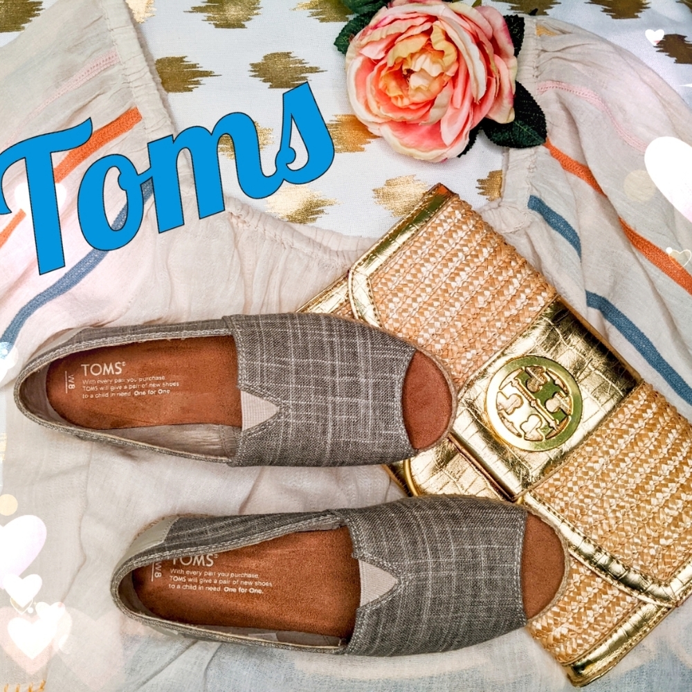 TOMS Alpargata Natural Metallic Linen Open Toe Boho Flats Espadrilles Womens 8